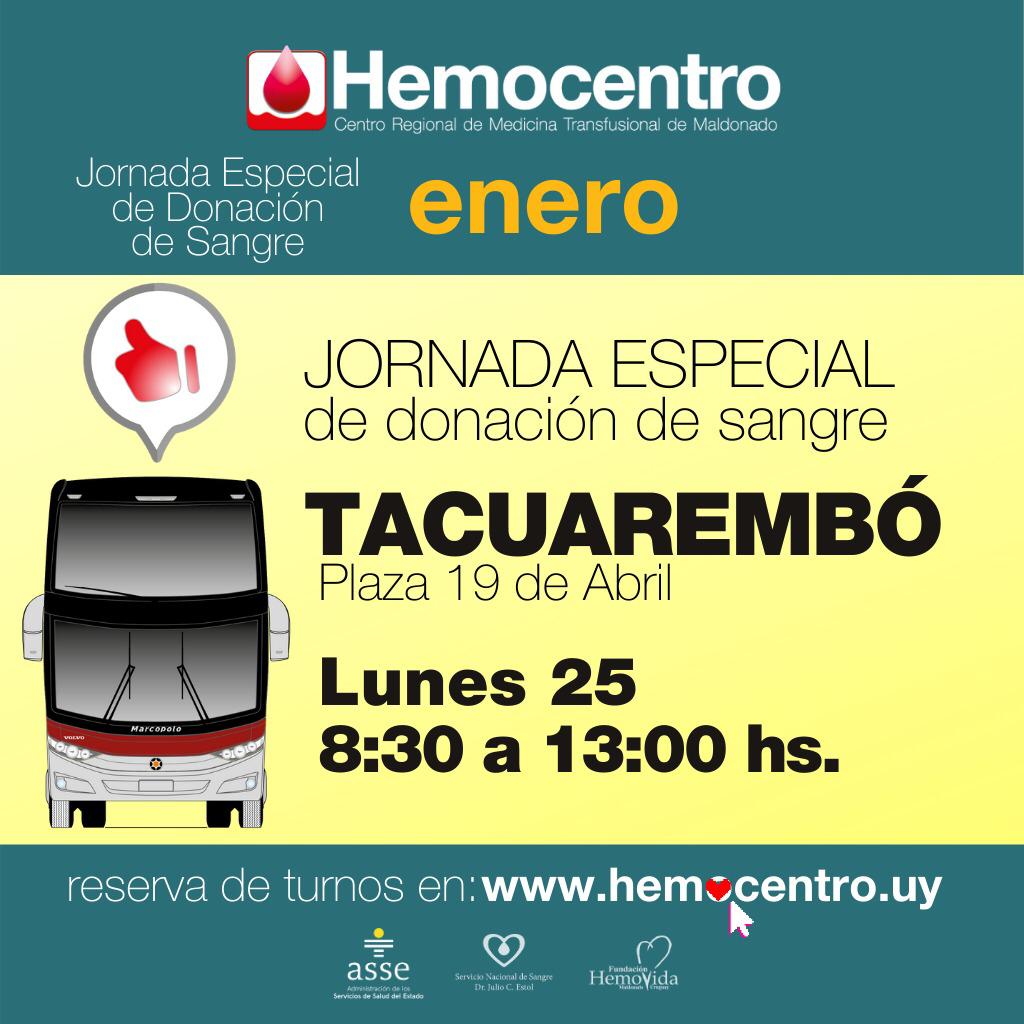 Jornada especial de donación de sangre en Tacuarembó