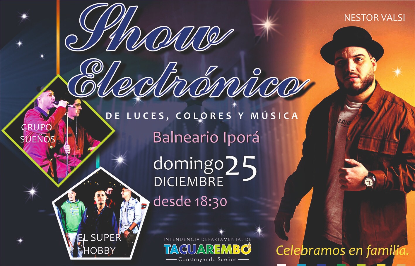 Bandas y show de luces con música electrónica en Balenario Iporá