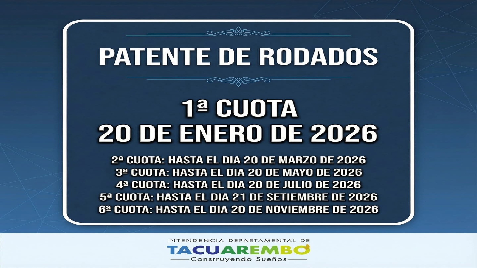 Intendencia de Tacuarembó informa sobre vencimientos y beneficios tributarios