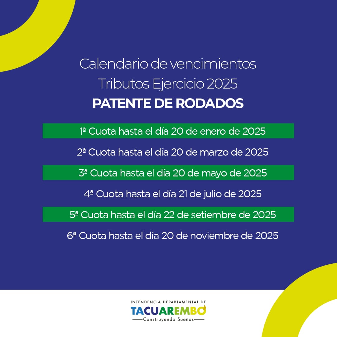 Calendario para el pago de la Patente de Rodados 2025