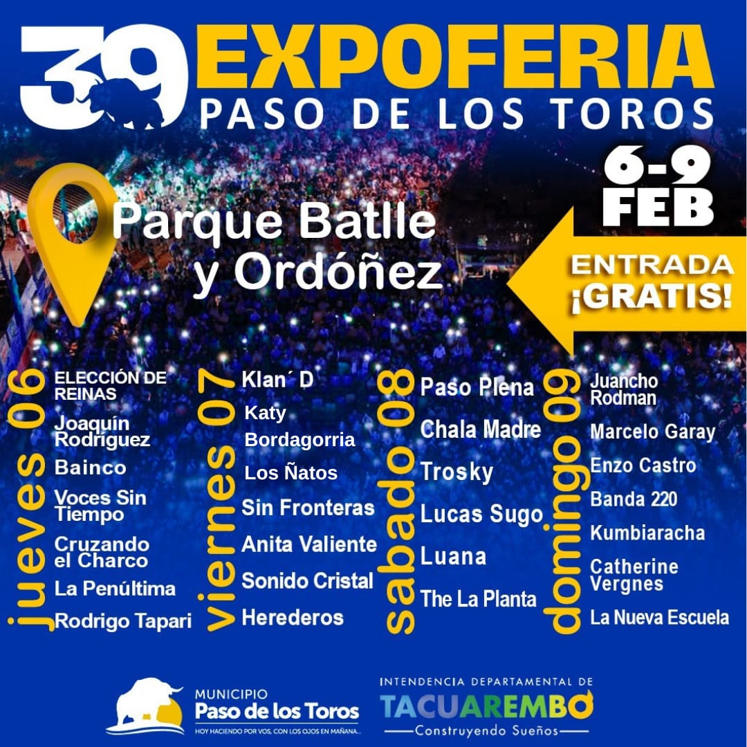 La 39ª Expo Feria Ovina, Artesanal e Industrial de Paso de los Toros promete cuatro días de espectáculos gratuitos y entretenimiento para toda la familia