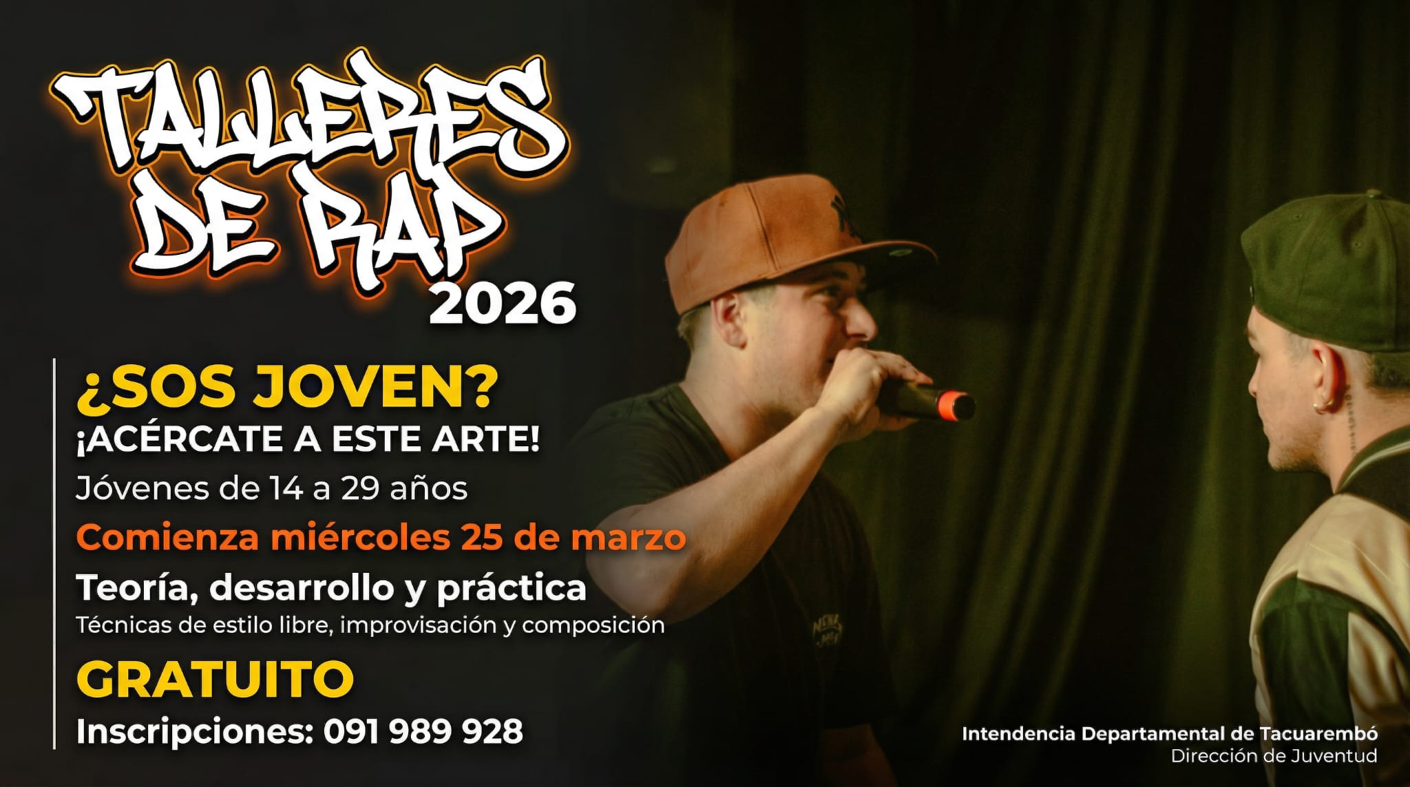 Tacuarembó abre inscripciones para talleres de rap gratuitos dirigidos a jóvenes