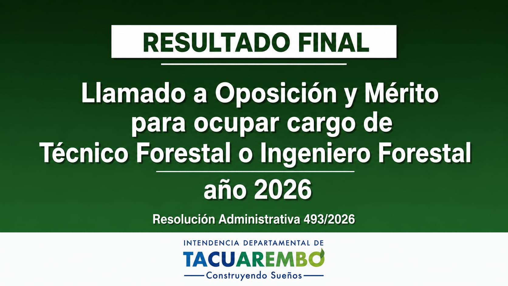Resultado final del Llamado a Oposición y Merito para ocupar cargo de Técnico Forestal o Ingeniero Forestal año 2026.