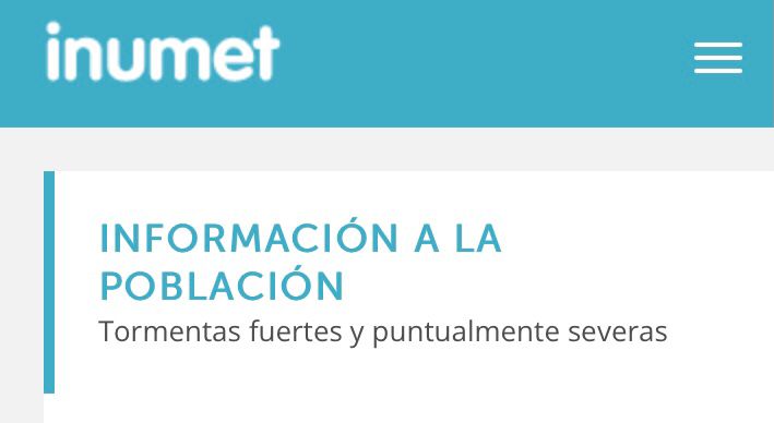 Inumet advierte sobre posibles tormentas fuertes y severas